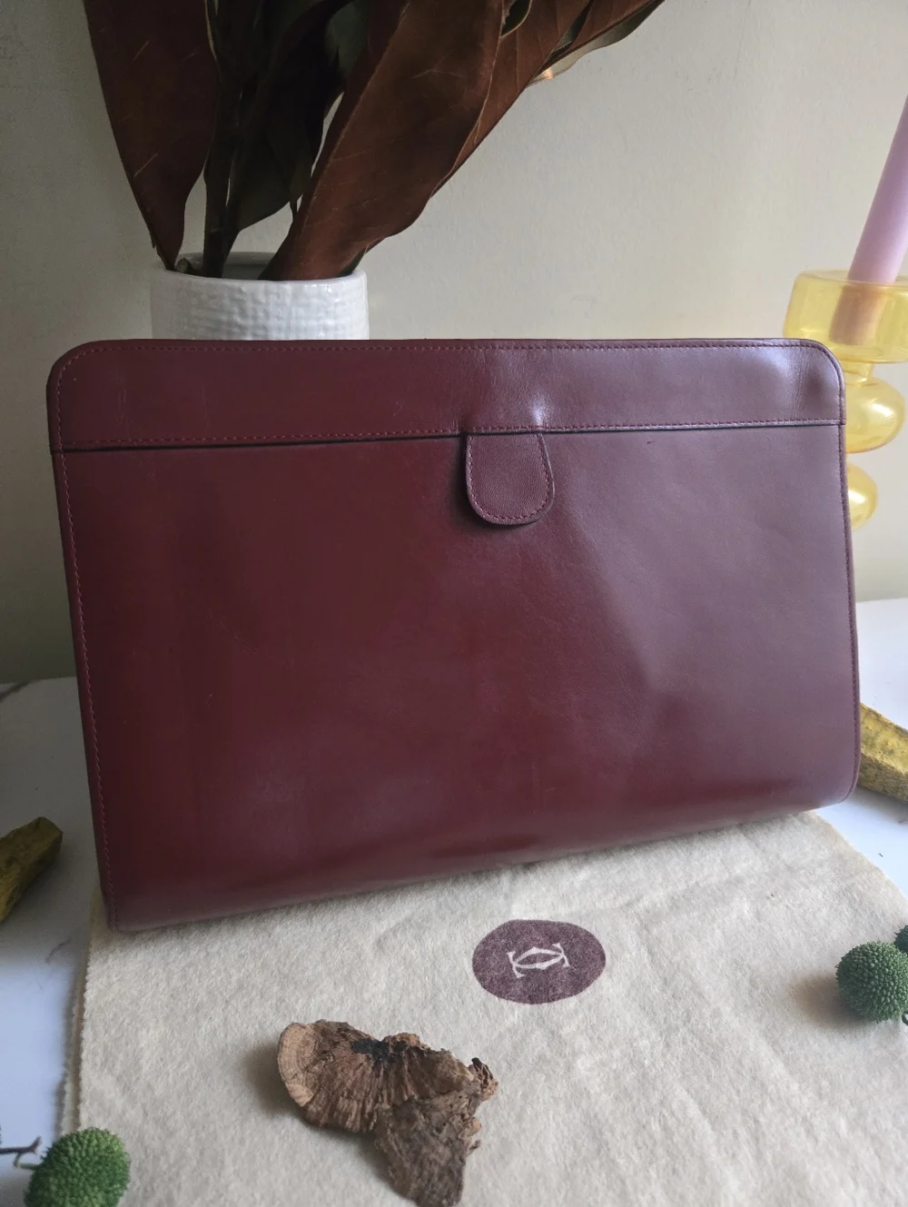 Vintage Cartier Burgundy Leather Portfolio Clutch Bag